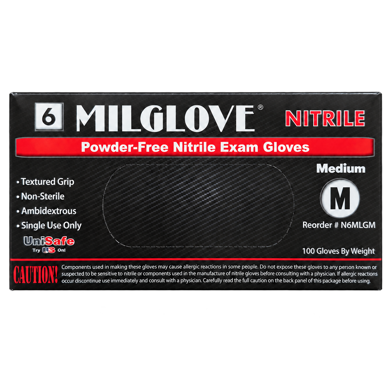 UniSafe 6 MilGlove Powder-Free Nitrile Gloves, Medium (M), 1,000/Case, 100 ct