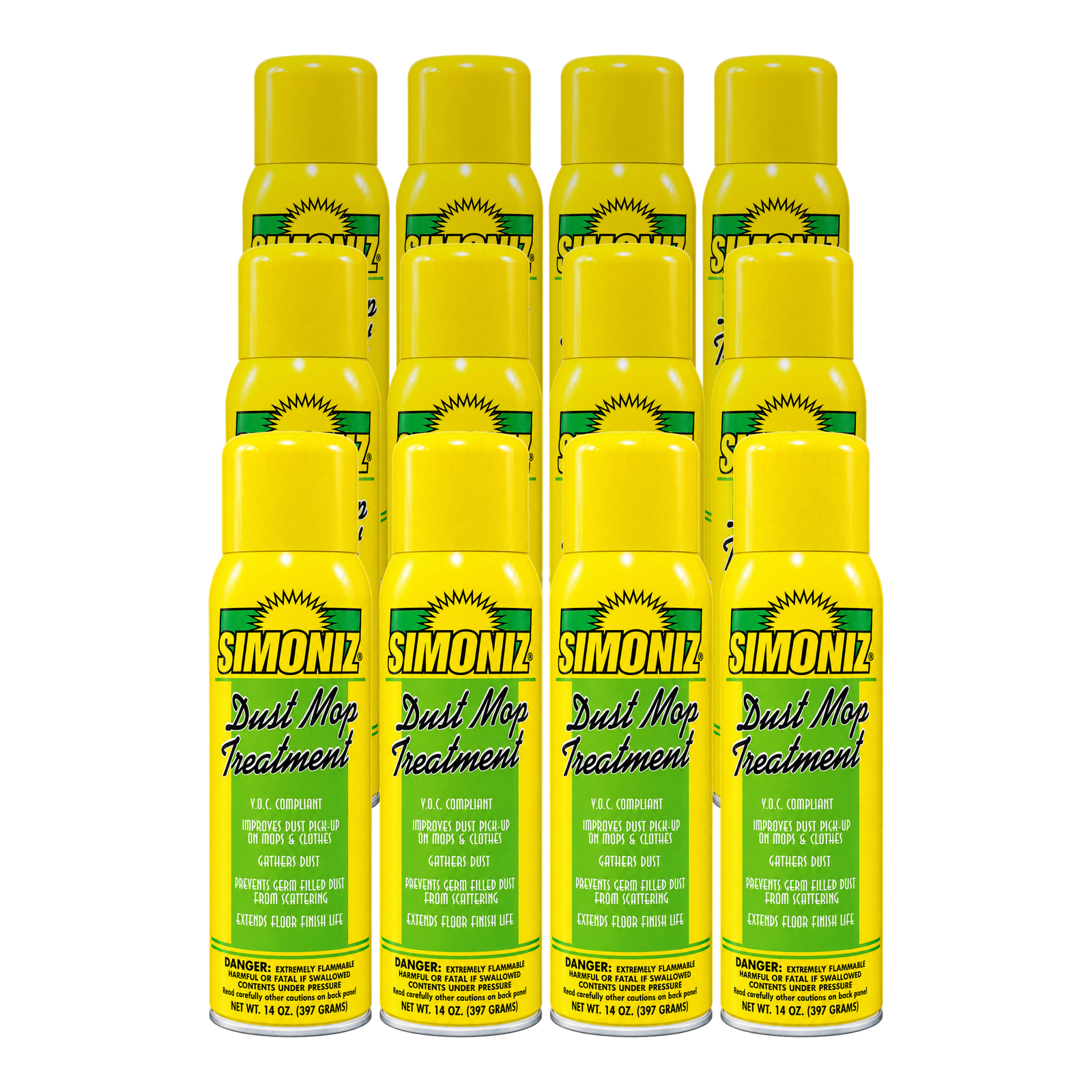 Twelve cans of Simoniz Dust Mop Treatment
