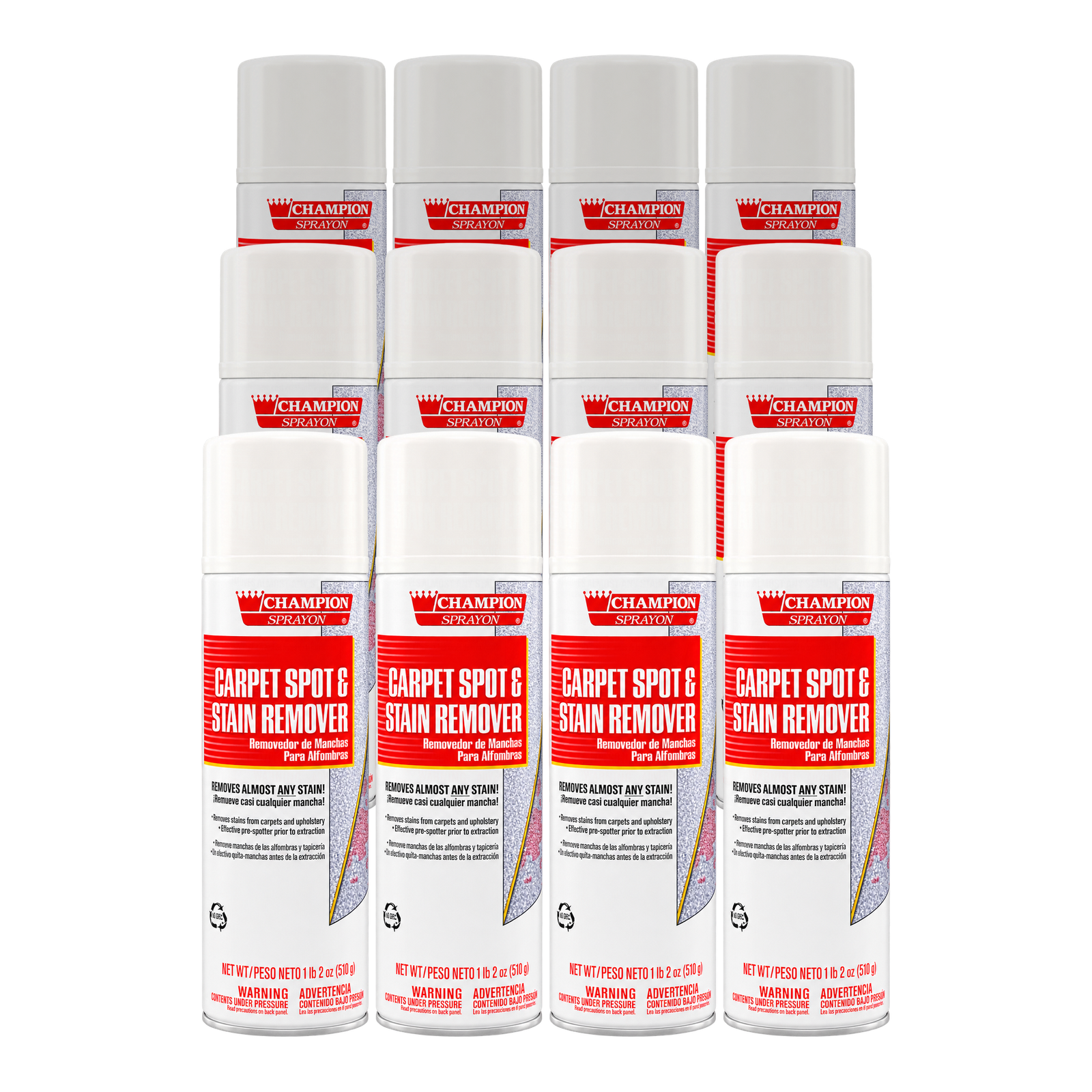 Twelve cans of Champion Sprayon Carpet Spot & Stain Remover