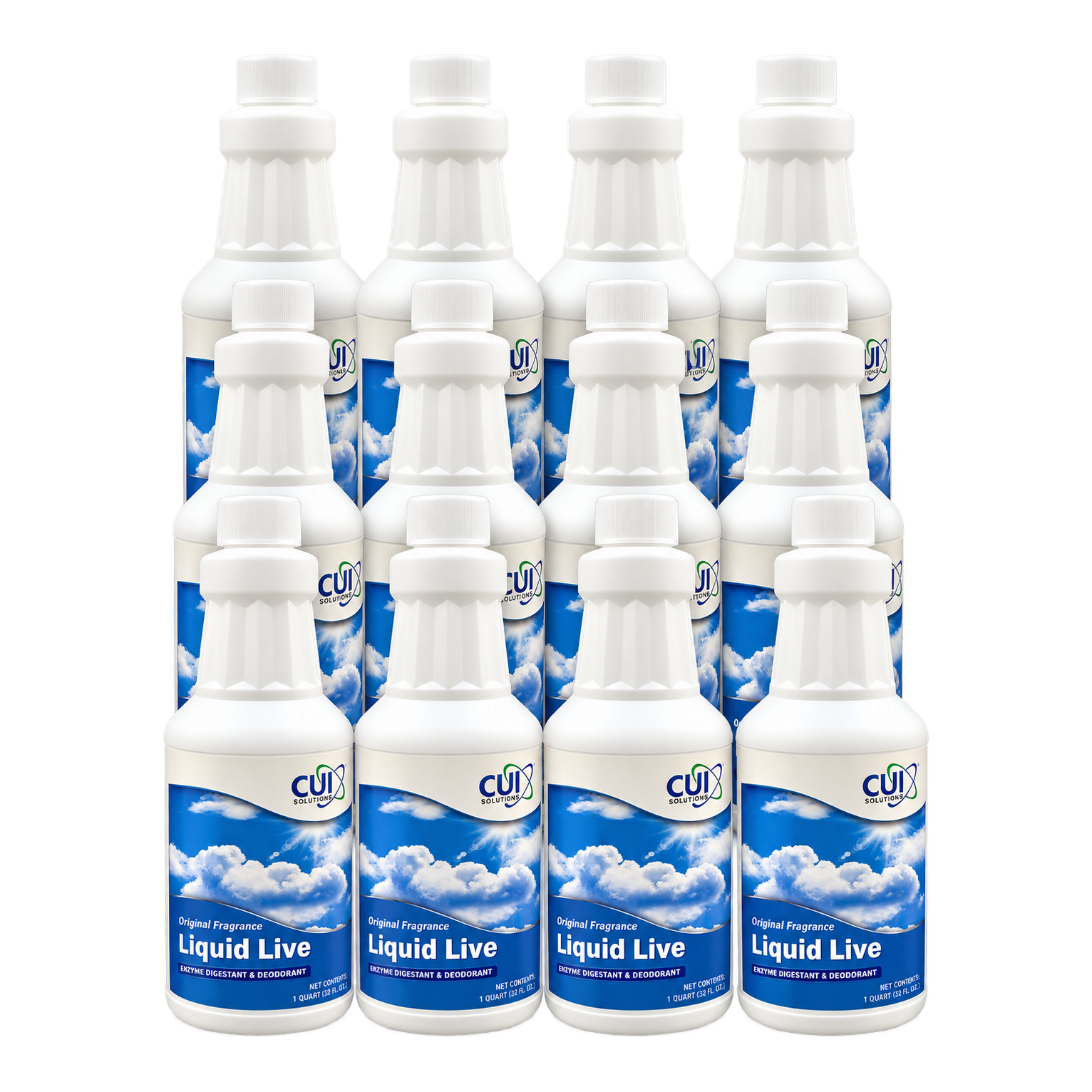 Twelve quart bottles of CUI Liquid Live