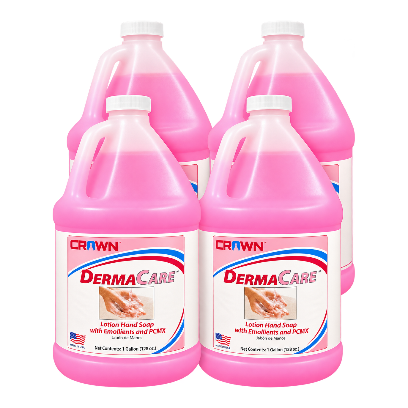Four 1-gallon jugs of Crown DermaCare lotion hand soap