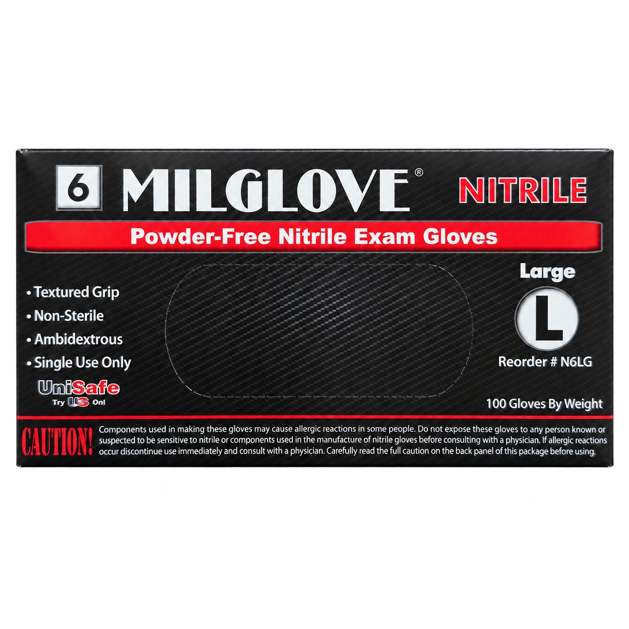 UniSafe 6 MilGlove Powder-Free Nitrile Gloves, Large (L), 1,000/Case, 100 ct