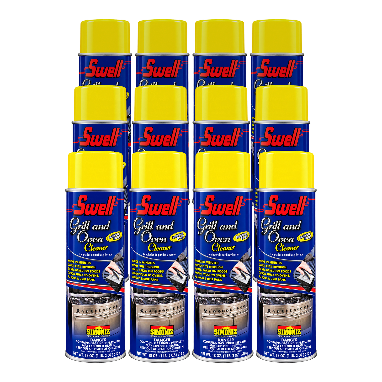 Twelve cans of Swell Grill and Oven Cleaner
