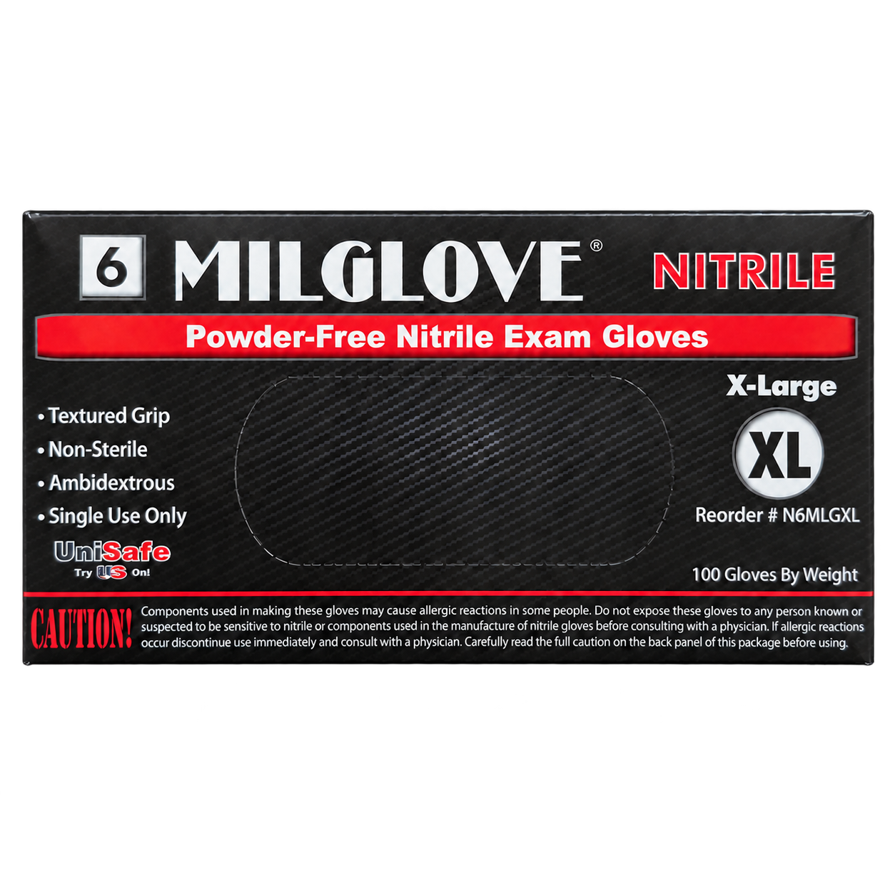 UniSafe 6 MilGlove Powder-Free Nitrile Gloves, X-Large (XL), 1,000/Case, 100 ct