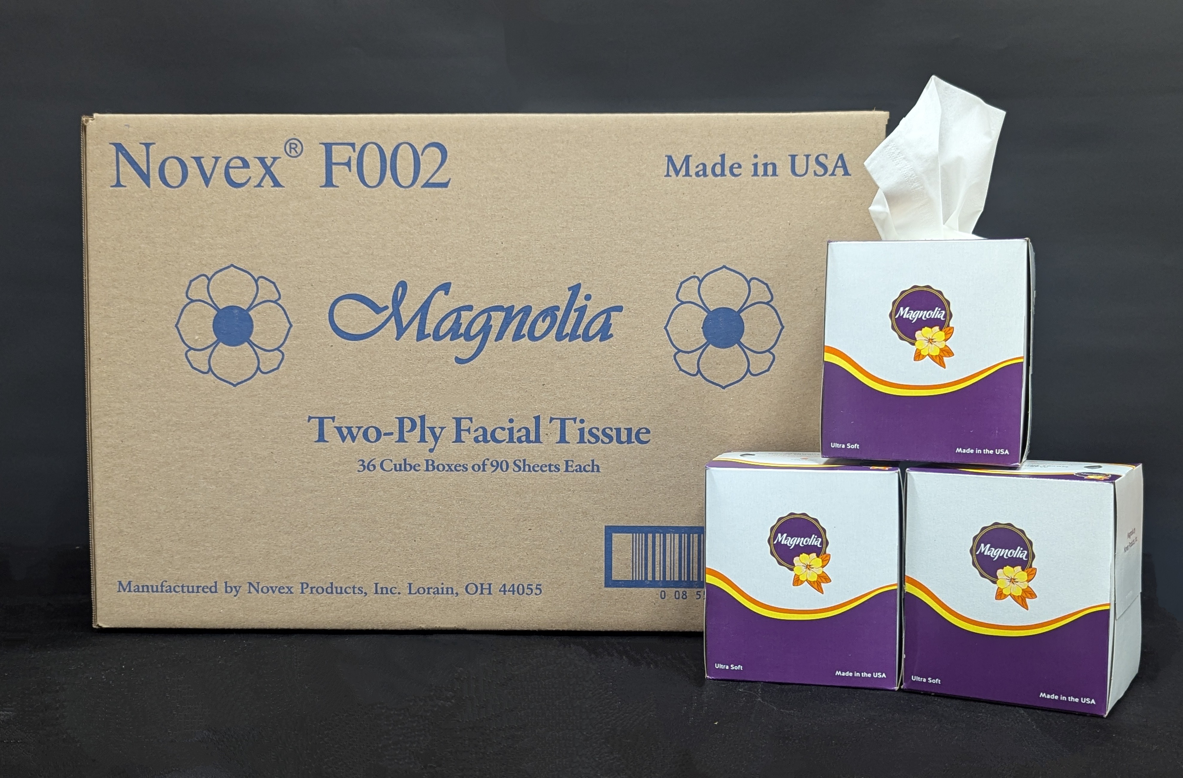 Facial Tissue cubed box: 90 sheets, 36 boxes per case